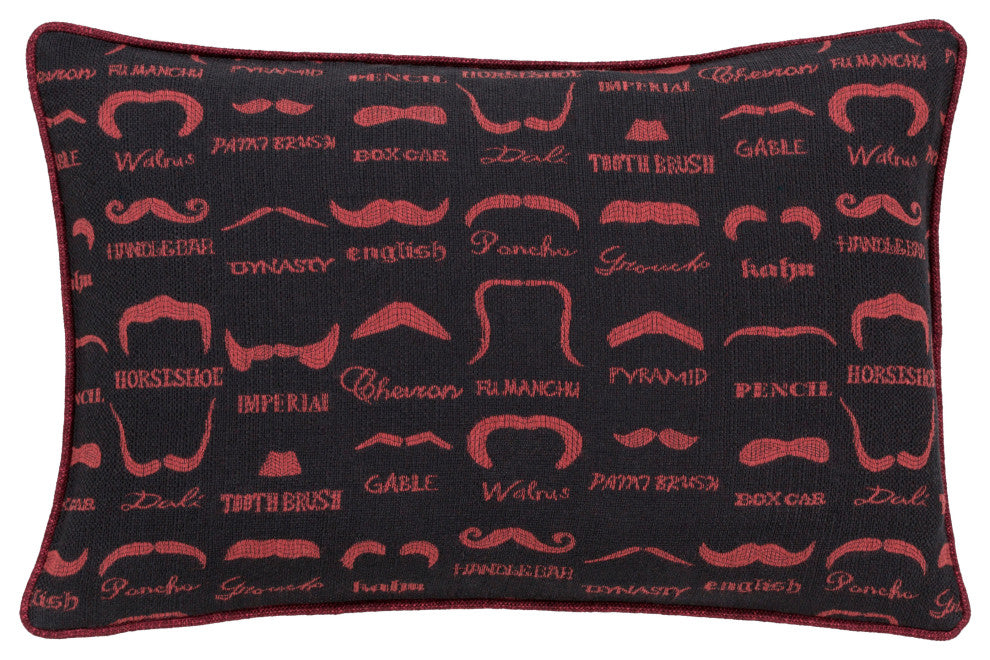 Surya Wax that Stache WTS-002 18"x18" Pillow Cover, Burgundy/Black
