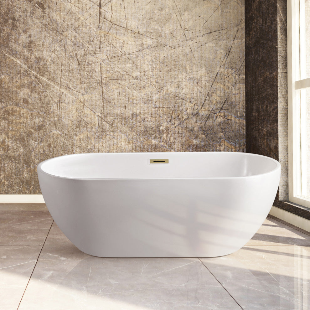 65" Streamline Bathtub and Tray With Drain, Brushed Brass