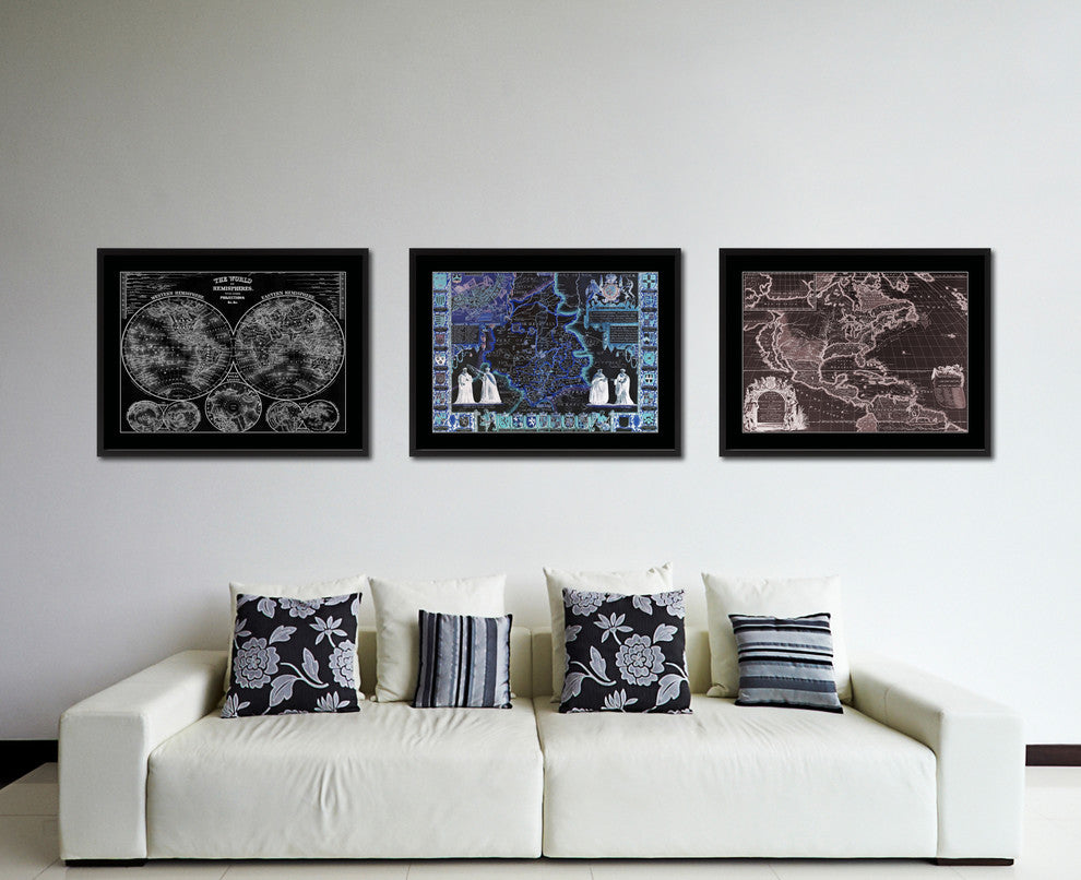 Cambridgeshire Vintage Vivid Color Map Canvas, 28"x37"