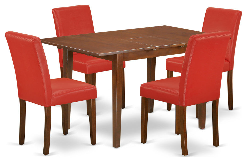 5Pc 48/60" Kitchen Table, 4 Chair, Pu Leather Color Firebrick Red