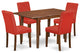 5Pc 48/60" Kitchen Table, 4 Chair, Pu Leather Color Firebrick Red