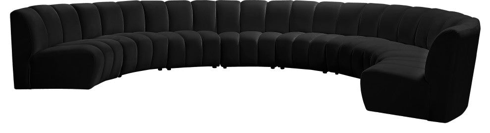 Infinity Channel Tufted Velvet Modular Chair, Black, 8 Piece