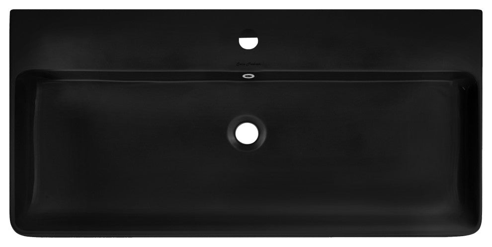 Carre 36" Ceramic Console Sink Matte Black Basin Gold Legs, Brushed Gold