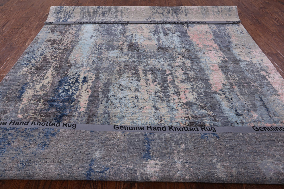 7' 11" X 10' 0" Hand Knotted Abstract Wool and Silk Rug Q6326