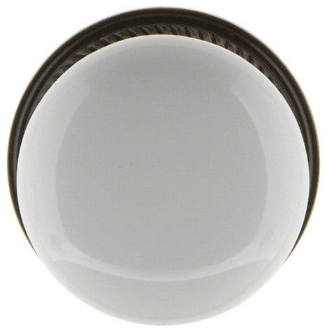 Rope Rosette Passage White Porcelain Knob, Antique Brass