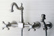 Heritage Wall Mount Bridge Kitchen Faucet, Brass Sprayer, Brushed Nickel