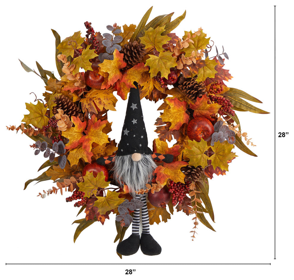 28" Harvest Fall Gnome Artificial Autumn Wreath