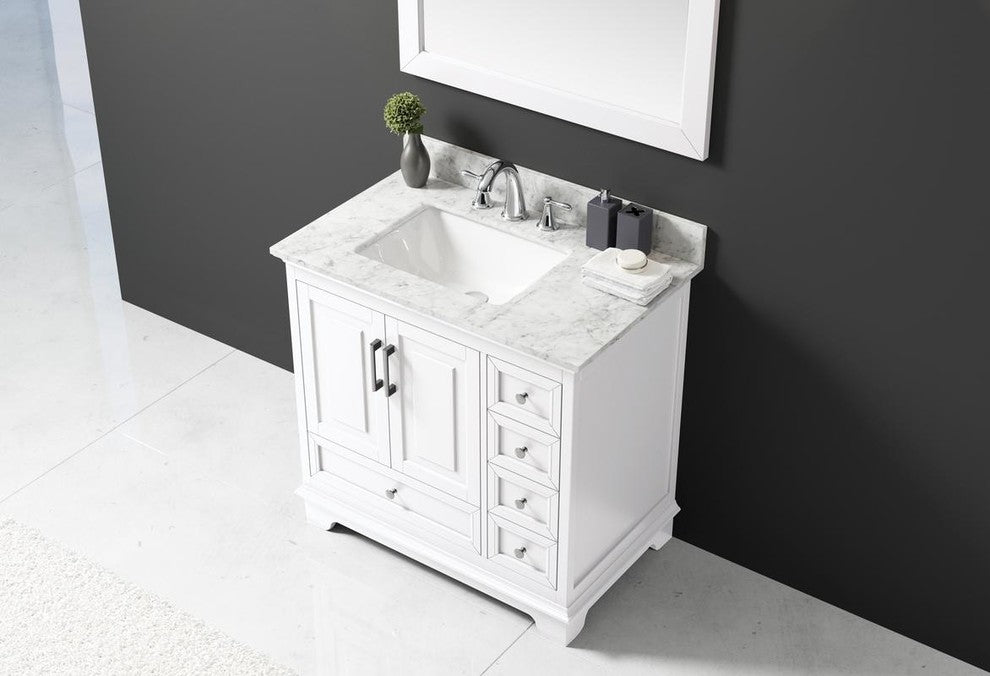 36" Single Sink Bathroom Vanity With Carrara Marble Top