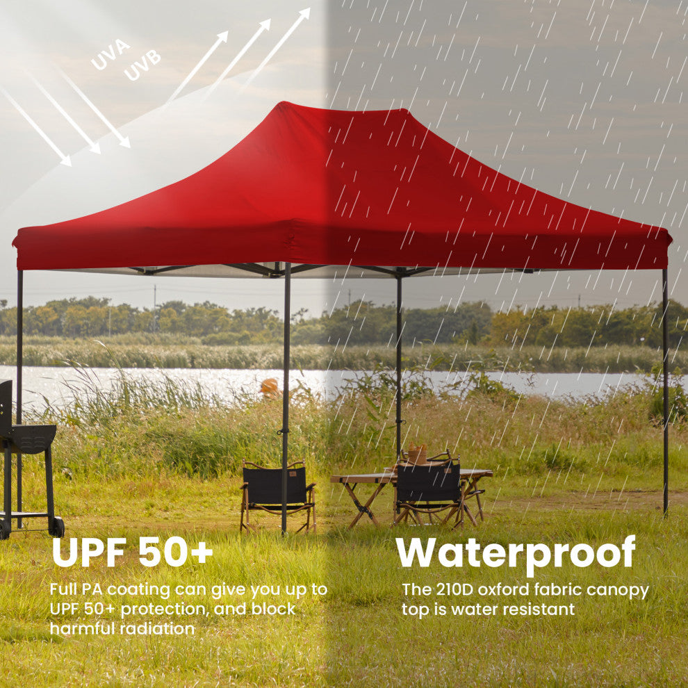 JEAREY Pop Up Canopy Tent, Outdoor Canopy, 4 Sand Bags, Red, 10x15ft
