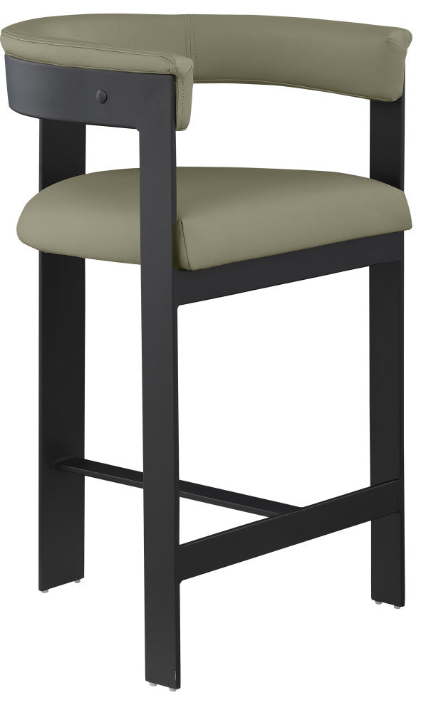 Romeo Upholstered Counter Stool, Olive, Vegan Leather, Matte Black Finish