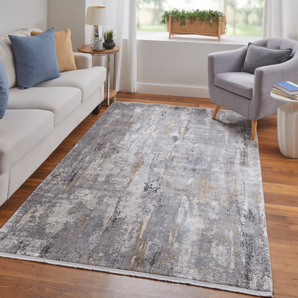 Weave & Wander Lindstra Gradient Watercolor Rug, Ivory/Gray, 9'9"x13'2"