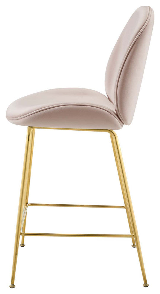 Contemporary Bar Pub and Dining Bar Stool Chair, Velvet Metal Steel, Pink