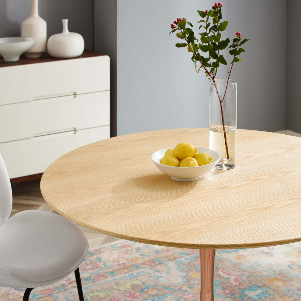 Dining Table, Round, Wood, Rose Gold Brown Natural, Modern, Bistro Restaurant
