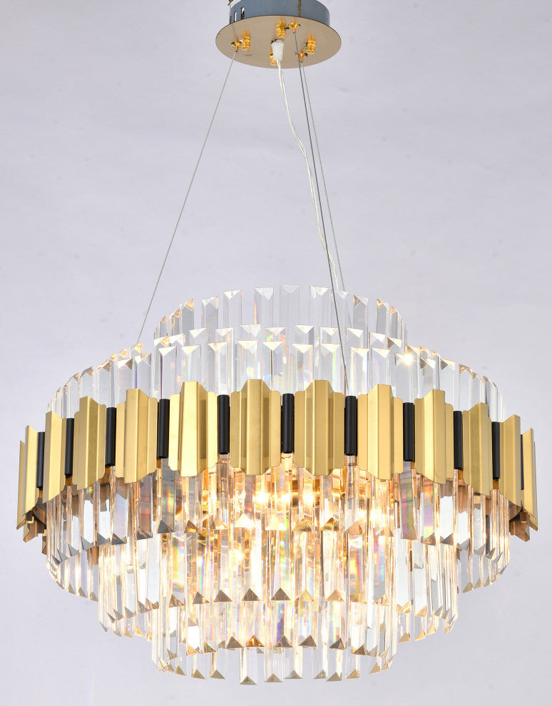 18-Light Gold Stainless Steel Chandelier With Clear Crystals