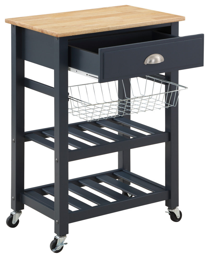 Hampton Kitchen Cart With Wood Top and Blue Stone Base