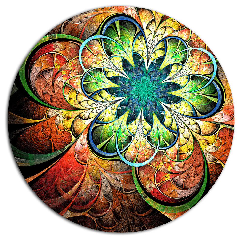 Colorful Fractal Flower Pattern, Floral Large Disc Metal Wall Art, 23"