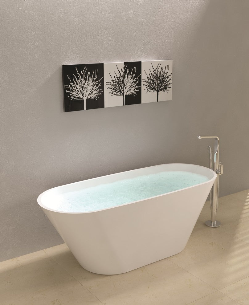 ADM Small Oval Freestanding Bathtub, Glossy White, 67.9"