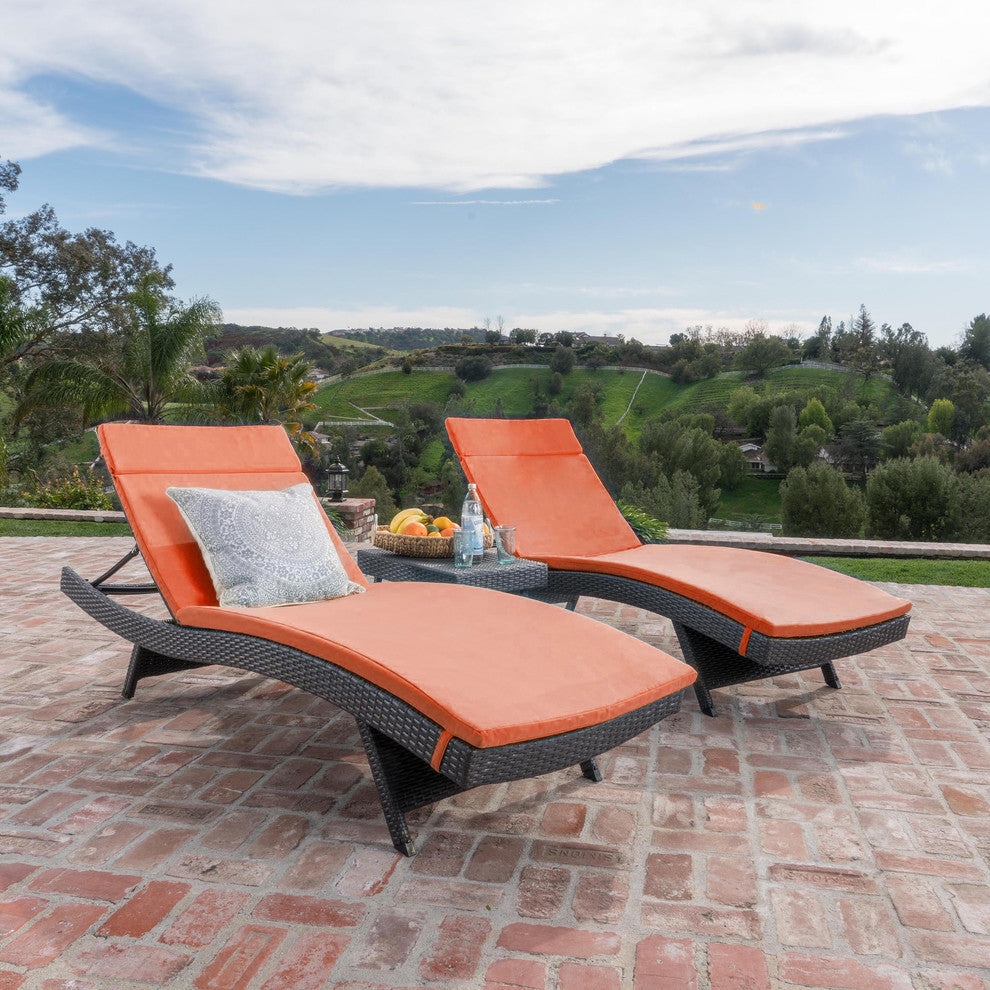 GDF Studio 3-Piece Savana Outdoor Wicker Lounge, Cushions, Coffee Table