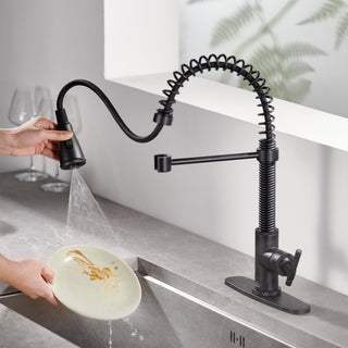 Single Handle Kitchen Faucet Pull-Down Sprayer, 360 Swivel, Three Functions, Matte Black