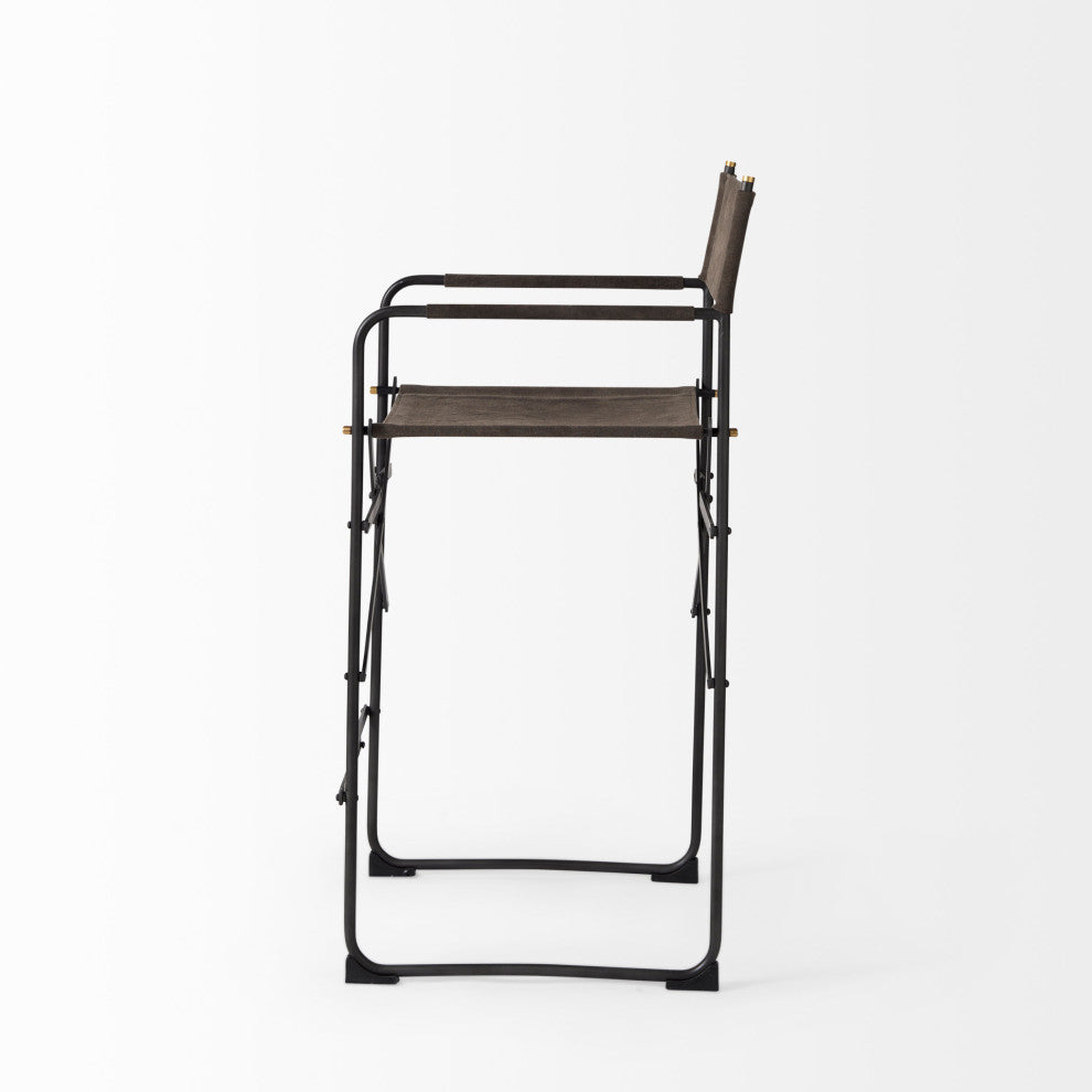 Direttore Dark Brown Suede Seat with Black Metal Frame Counter Stool