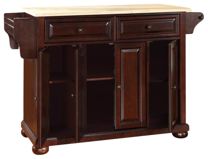 Crosley Furniture Alexandria Natural Wood Top Kitchen Island in Mahogany