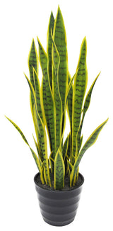 32" Green Yellow Artificial Sansevieria Snake Plant, Black Pot