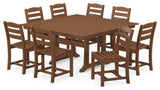 La Casa Cafe 9-Piece Farmhouse Trestle Dining Set, Teak