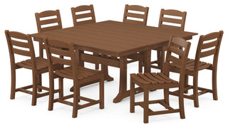 La Casa Cafe 9-Piece Farmhouse Trestle Dining Set, Teak
