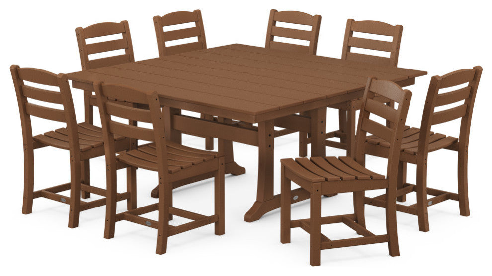 La Casa Cafe 9-Piece Farmhouse Trestle Dining Set, Teak