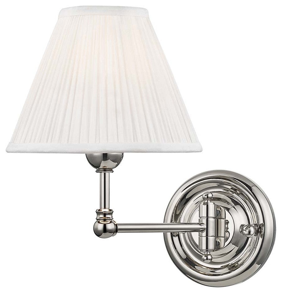Classic No.1 Swing-Arm Wall Sconce, Off-White Silk Shade, Polished Nickel