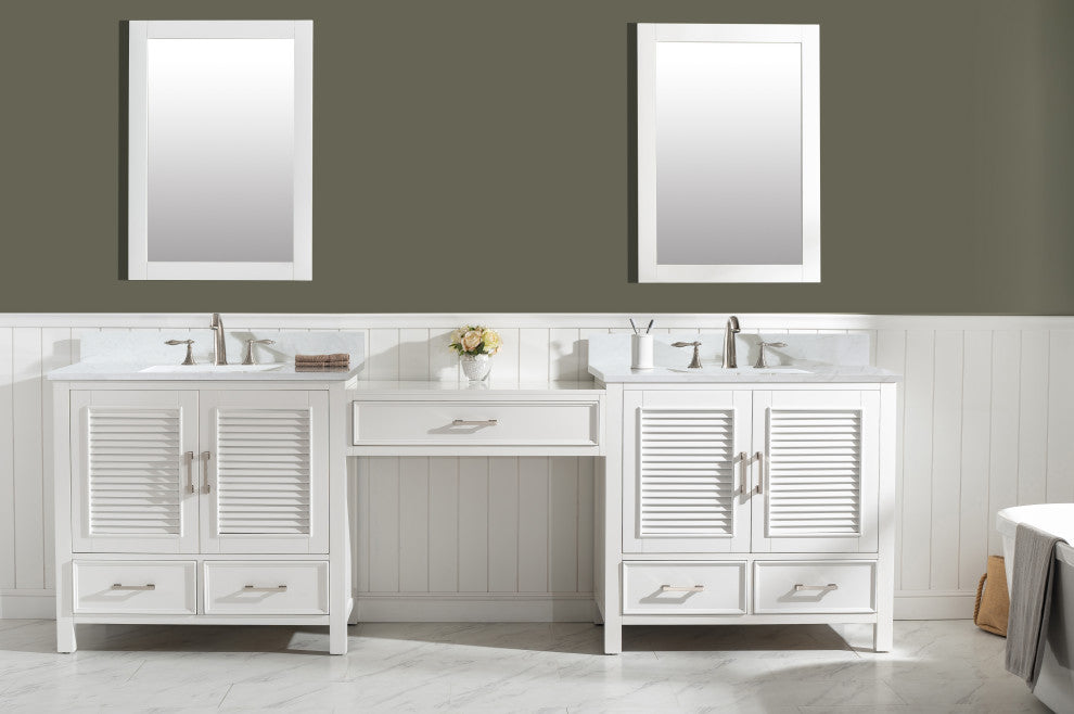 Estate Transitional White 102" Double Sink Bathroom Vanity Modular Set