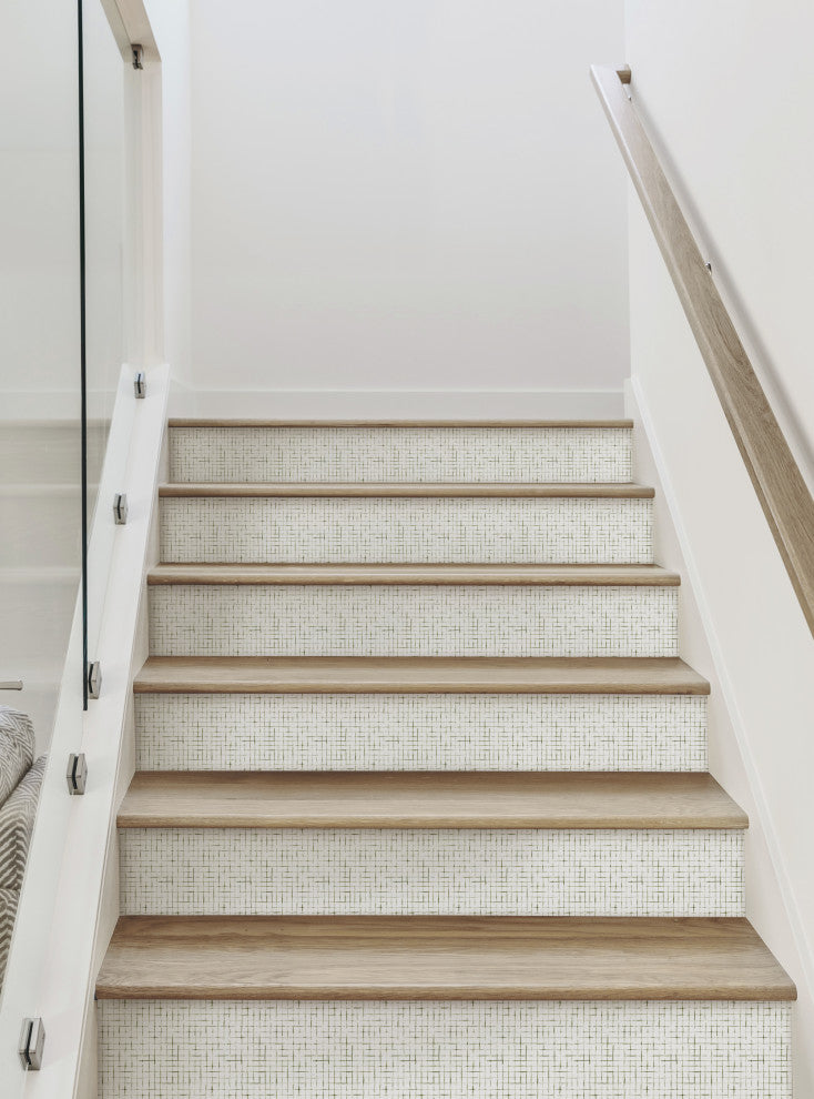Crosshatch Peel and Stick Stair Riser Strips, Olive, 48"x7", Set of 6