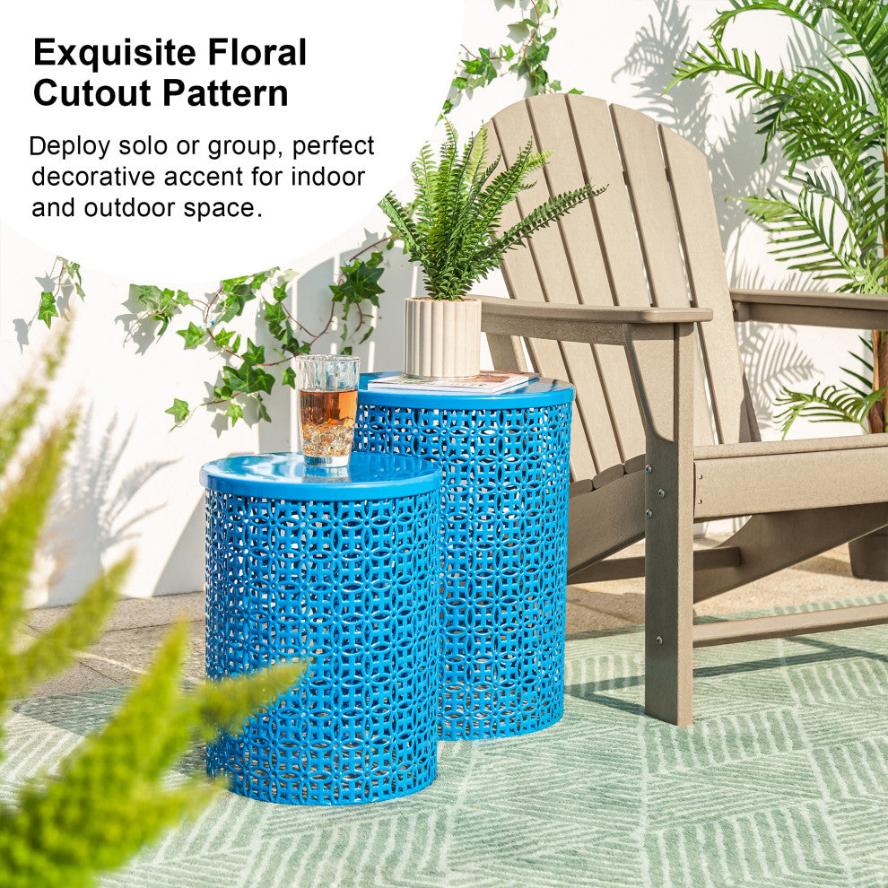 Multi-Functional Metal Garden Stool, 2-Piece Set, Blue