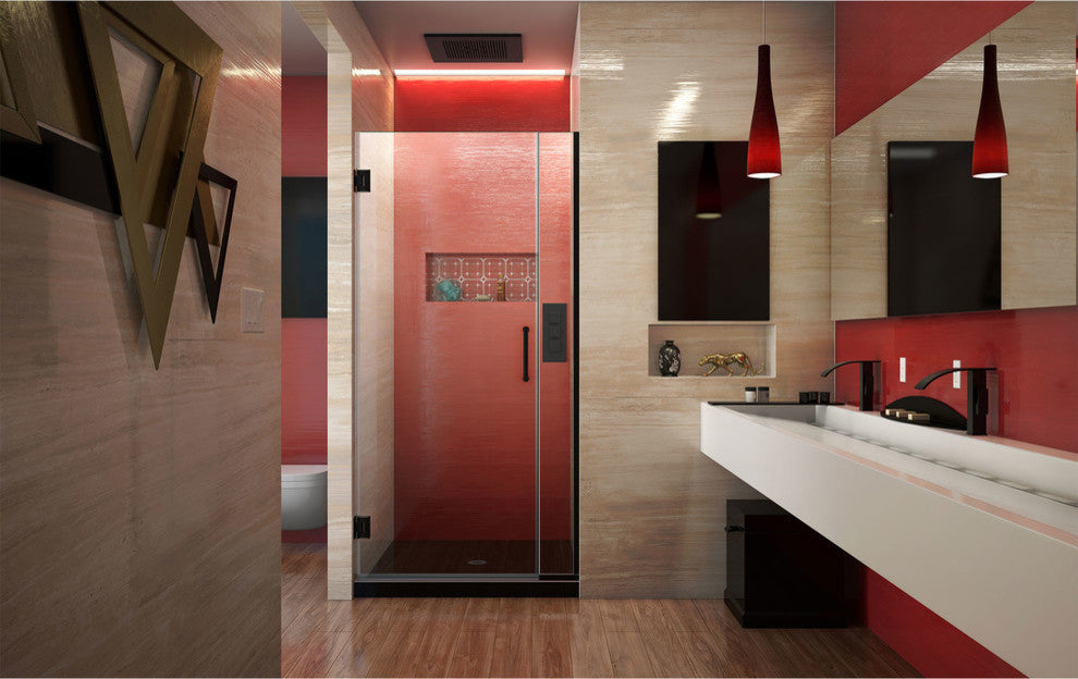 Unidoor Plus 36 1/2 - 37"Wx72"H Frameless Hinged Shower Door, Satin Black