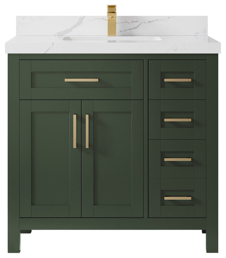 Cambridge 36 Center Sink Bath Vanity in Pewter Green 2" Calacatta Laza