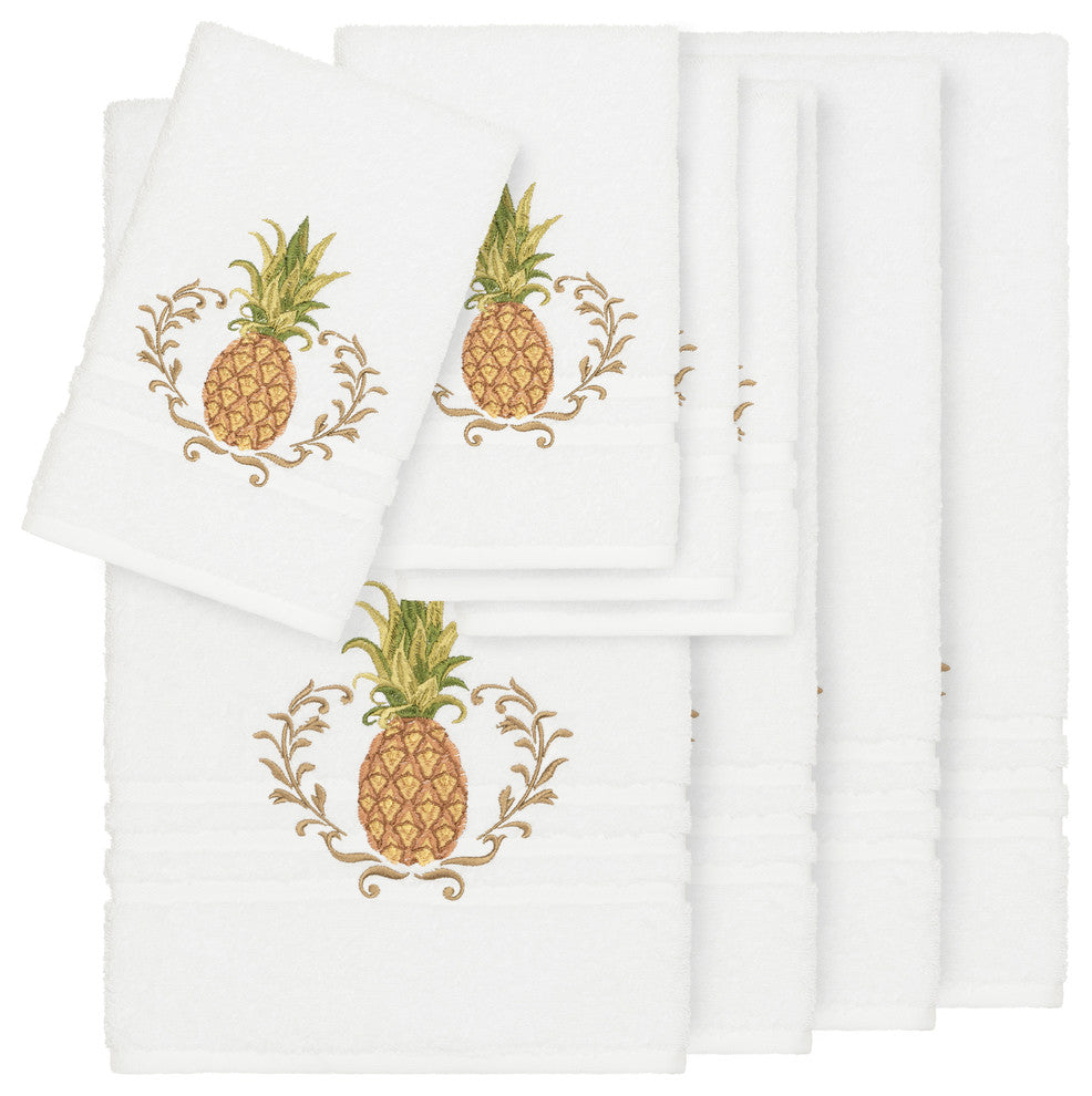 Linum Home Textiles Welcome Embellished, White, Embellished Towel, 8-Piece Set