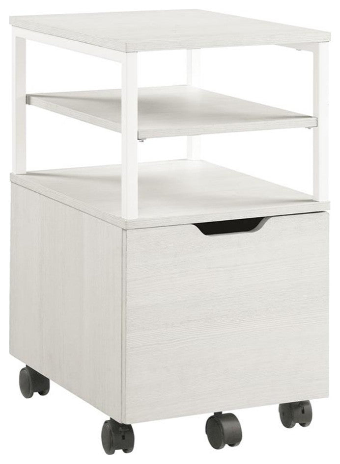 OSP Home Furnishings Contempo Mobile Cart in Campanula White with Metal Frame