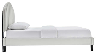 Daisy Performance Velvet Full Platform Bed, Light Gray