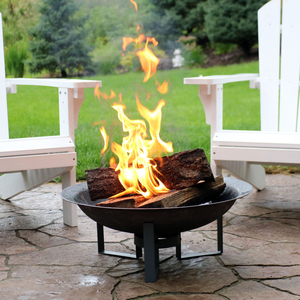 Sunnydaze Outdoor Modern Cast Iron Fire Pit Bowl With Stand, 23"
