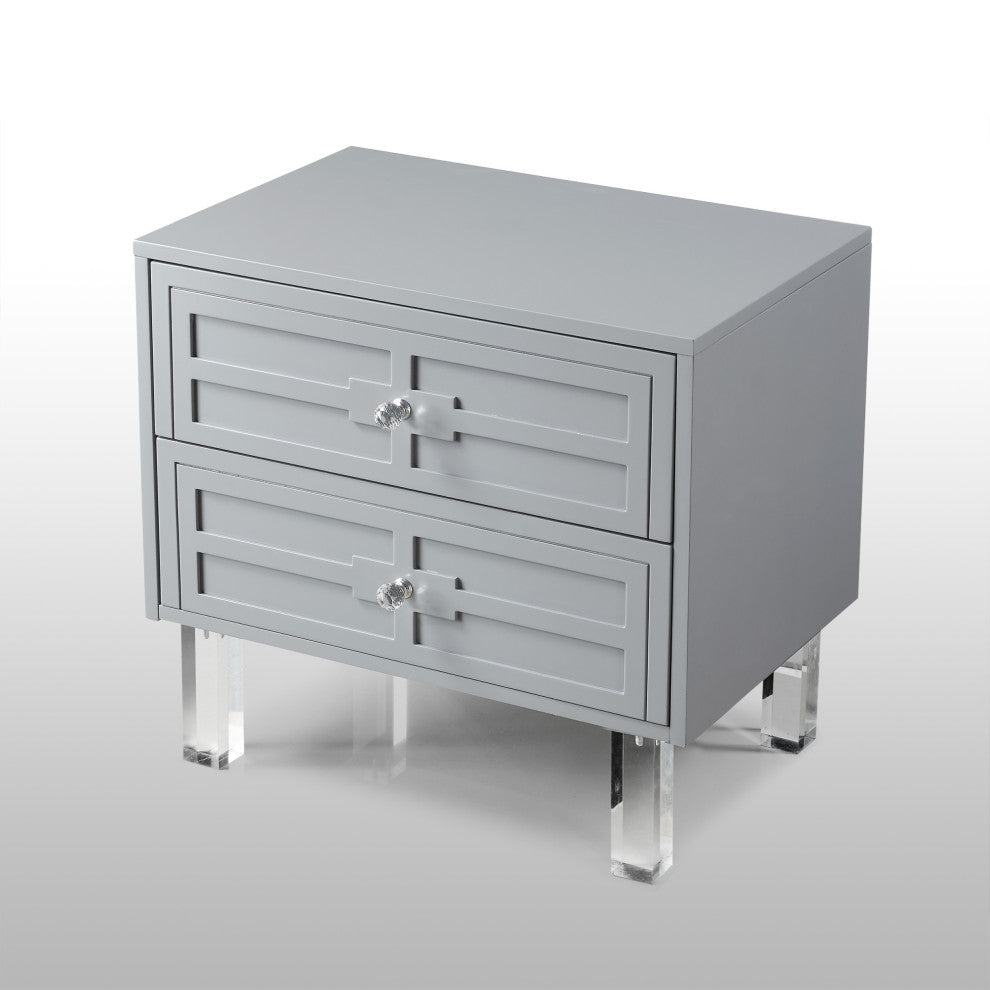 Martina Lacquer-Finish Lucite Leg and Handle Side Table, Light Grey