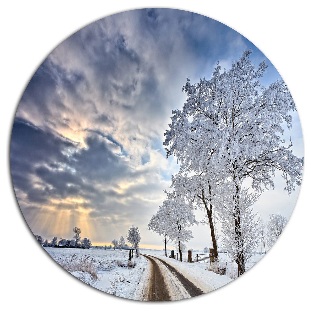 Cloudscape In White Winter Terrain, Landscape Disc Metal Wall Art, 11"