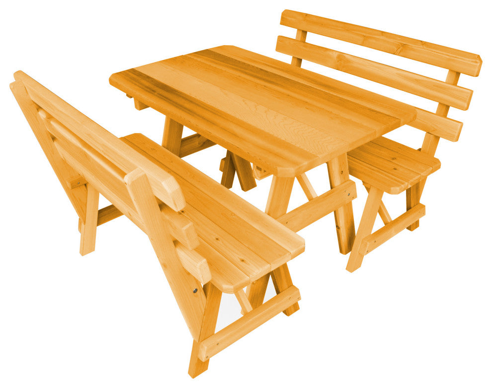 Cedar Picnic Table with 2 Backed Benches, Natural Stain, 4 Foot