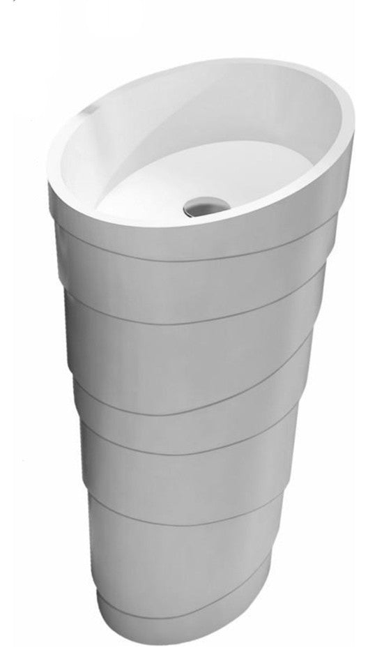ADM Oval Freestanding Pedestal Sink, White, 24", Matte White