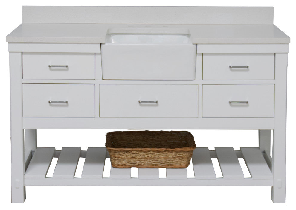 Charlotte 60" Bathroom Vanity, White, Quartz, Single