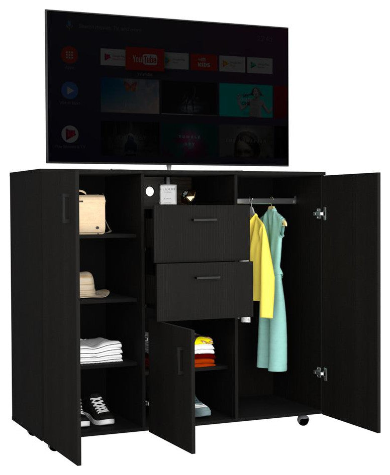 DEPOT E-SHOP Milano Double Door Cabinet Dresser,2 Drawers,4 Interior Shelves,Rod