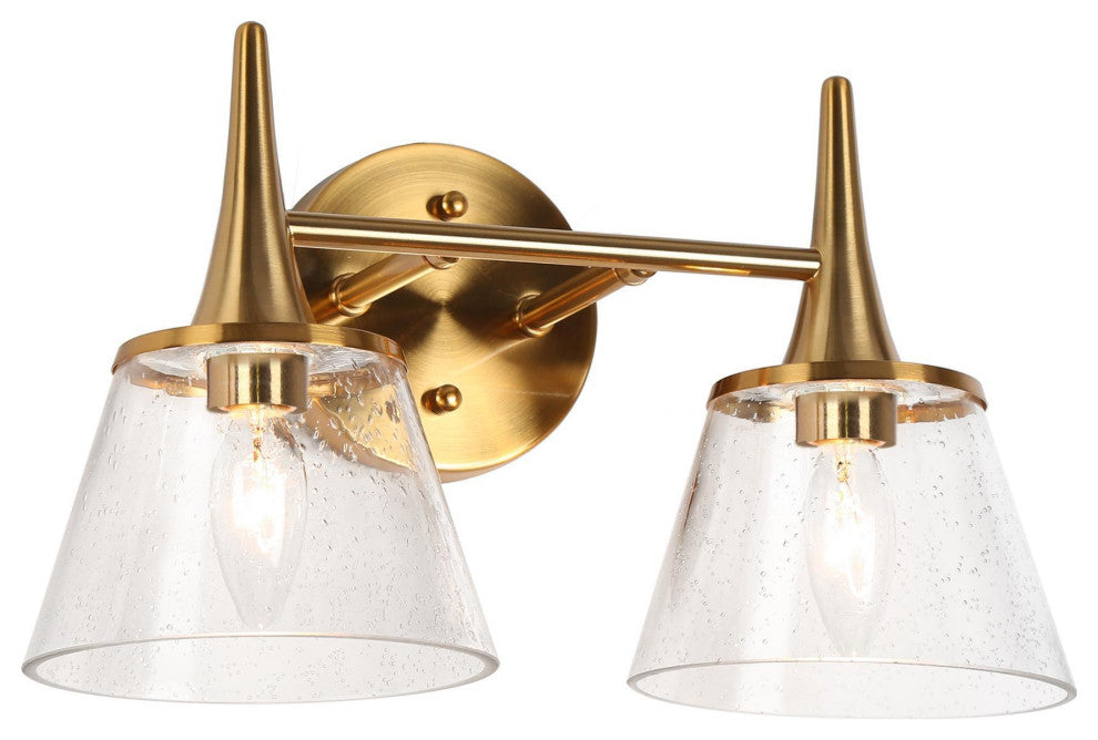 LNC 14" 2-Light Polished Gold With Seeded Glass Modern Vanity Light