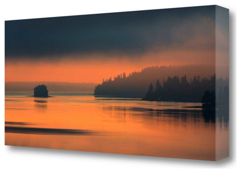 Orange Sunset on Lake 2 Giclee Wrap Canvas Wall Art