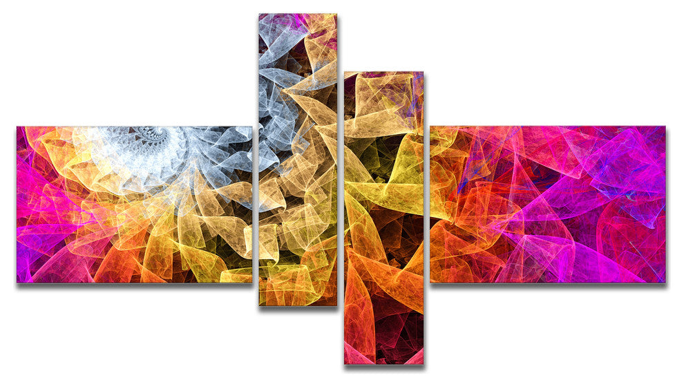 Colorful Spiral Kaleidoscope, Abstract Wall Art Canvas, 60"x32", 4 panels