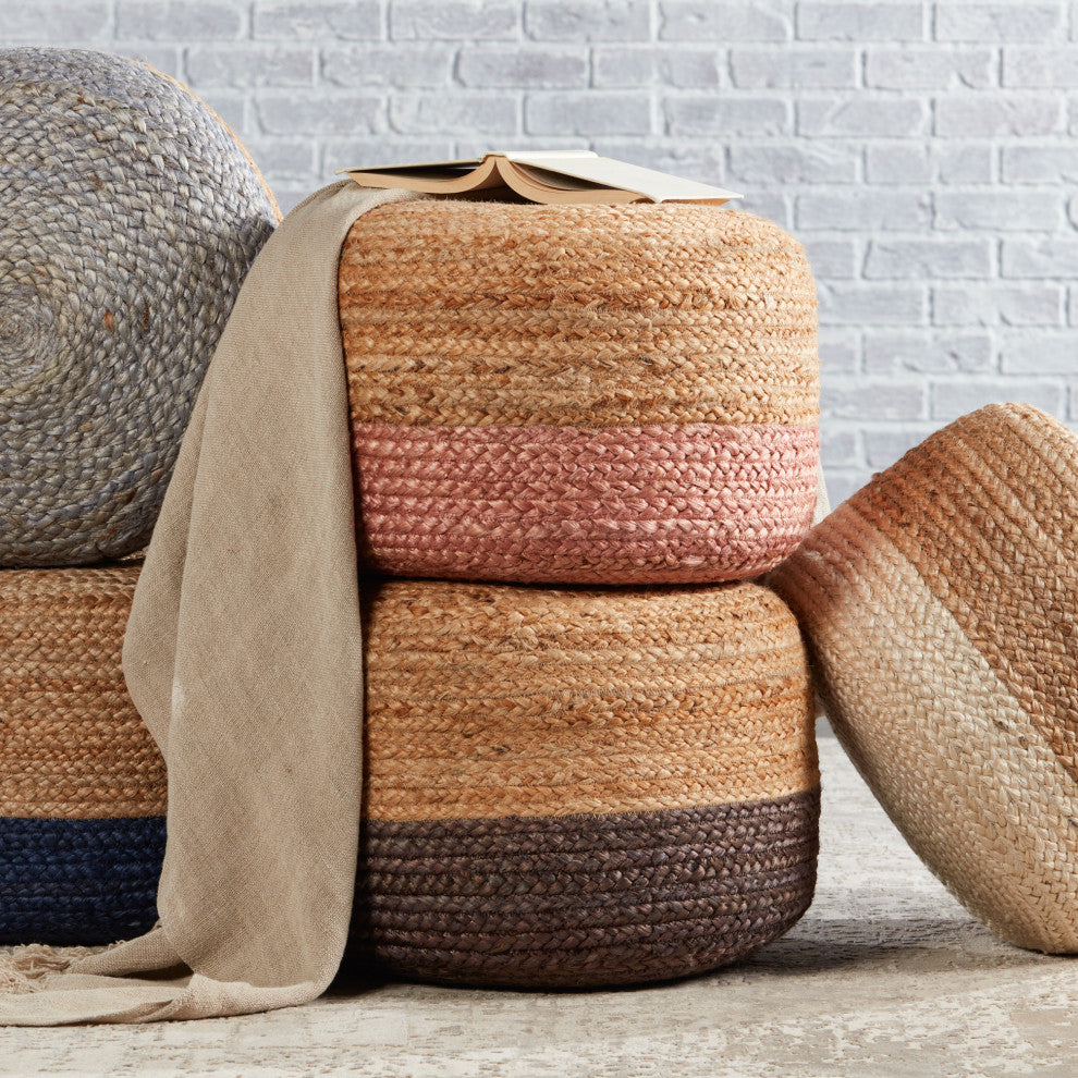 Jaipur Living Oliana Ombre Cylinder Pouf, Dark Gray
