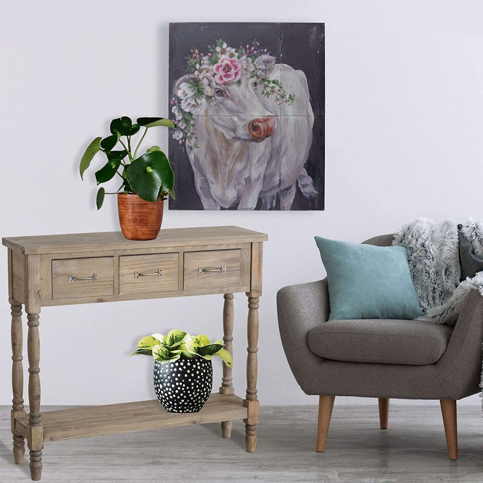 3 Drawer Rustic Console Table, Poplar and Fir Wood